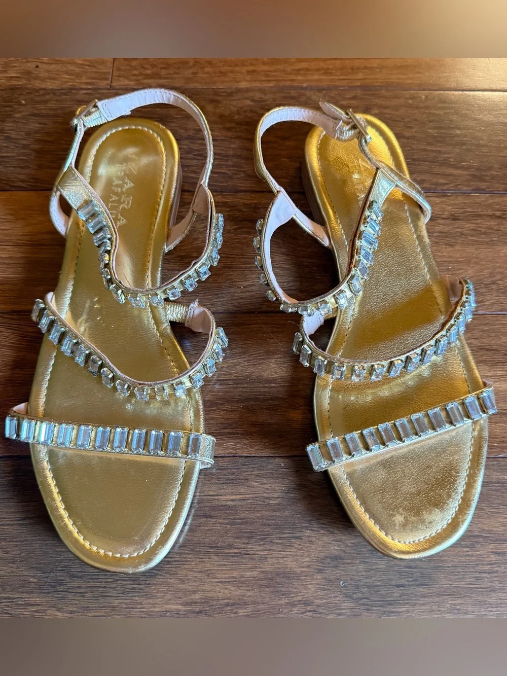 Zara Gold Embellished Strappy Sandals Size 36 - Picture 2 of 7